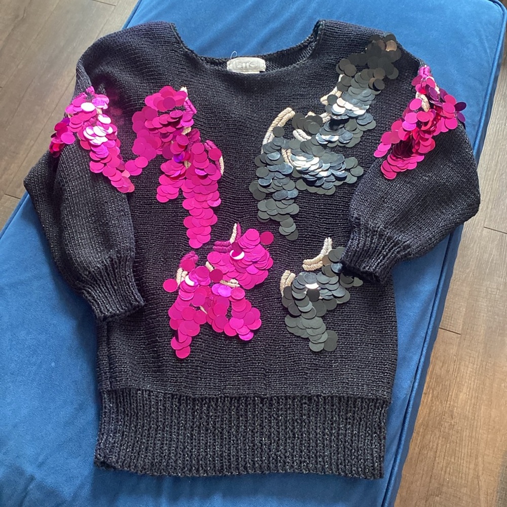 Vintage 80's 100% Wool & Rabbit Hair Sequins Top Size S by Nannell